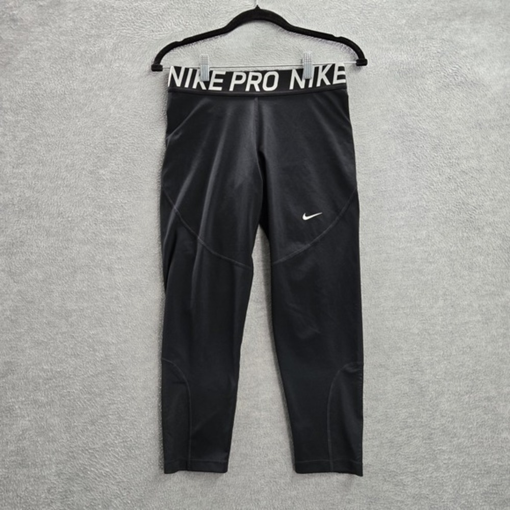 Nike Pro Women Activewear Pants‎ L Black Cropped 22" Inseam Polyester Spandex